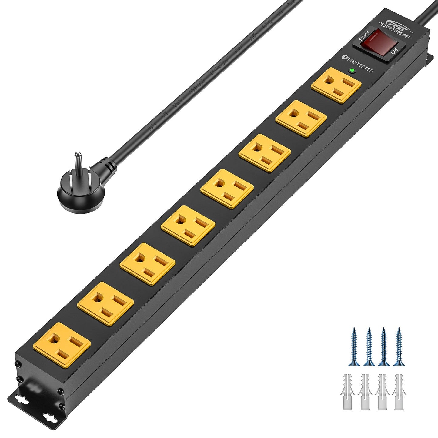 CRST 8 Outlets Wide Spaced Mountable Metal Power Strip Surge Protector, 6FT Flat Plug Power Cord, 2100 Joules Protection, Mount Kits Included-5