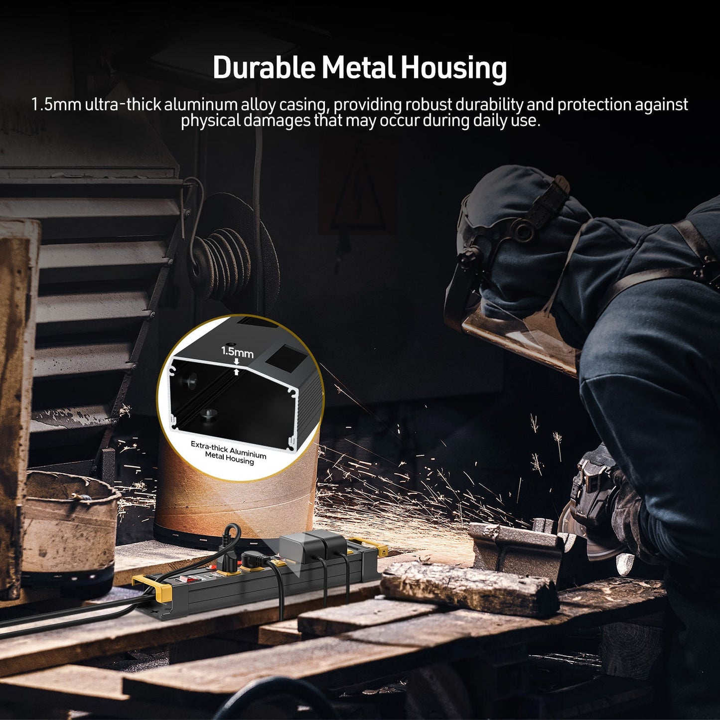 CRST 6-Outlet Metal Power Strip Surge Protector with Individual Switches, 1020 Joules, 6ft Heavy Duty 14AWG Cord, Dual Adjustable Cord Managers, Wall Mountable Power Bar for Workshop Garage Home Office-4