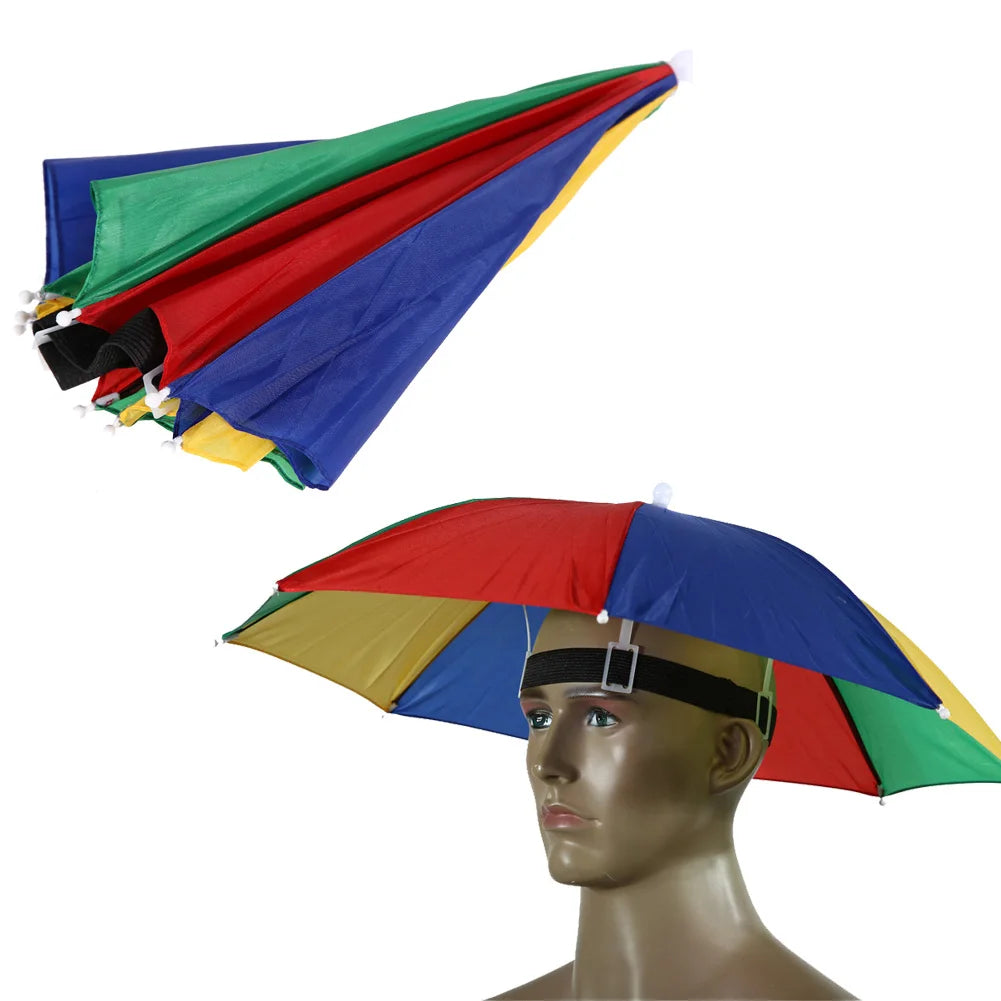 Outdoor Foldable Head Umbrella Hat Anti-Rain Anti-Sun Head-Mounted Headwear Sun Cap for Fishing Golf Cycling Hiking Camping