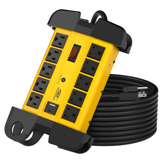 CRST 10-Outlet Metal Power Strip Surge Protector, 2800 Joules, 6FT/15FT Heavy Duty power Cord, USB-C & USB-A Ports, Cord Wrap Management, Wall Mountable Design-0