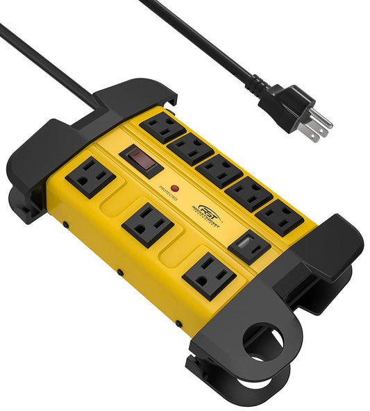 CRST Wide Spaced 8-Outlet Metal Power Strip Surge Protector, 1350 Joules, 6FT/15FT Heavy Duty Cord with Management Wrap,, USB-C & USB-A Ports, Wall Mountable Design-0