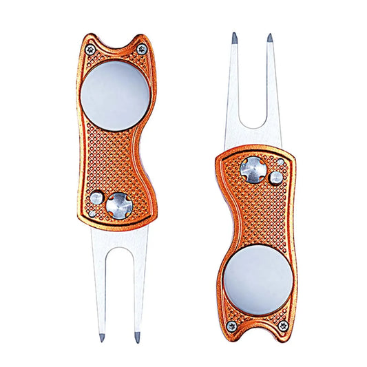 1PC Foldable Metal Golf Turf Repair Tool With Magnetic Ball Marker And