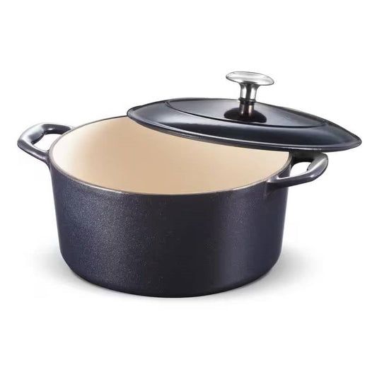 Round 5.5 Quart Dark Blue Enameled Oven Safe Cast Iron Dutch Oven with Lid-0