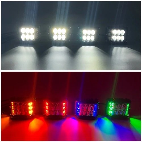 1 Slim Dual Color Light Bar Sync with 4 Packs 3.75" side shooter ditch LED Pods-3