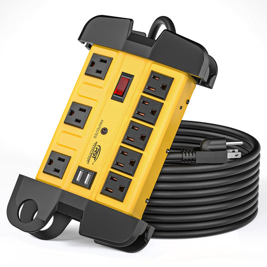 CRST Wide Spaced 8-Outlet Metal Power Strip Surge Protector, 1350 Joules Protection, Dual USB Ports, 15F/6FT Heavy Duty Power Cord with Management Wrap, Wall Mountable Design-0